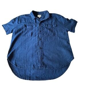 J.Crew Denim Button Down Shirt Short Sleeve Rounded Hem Women's Size S